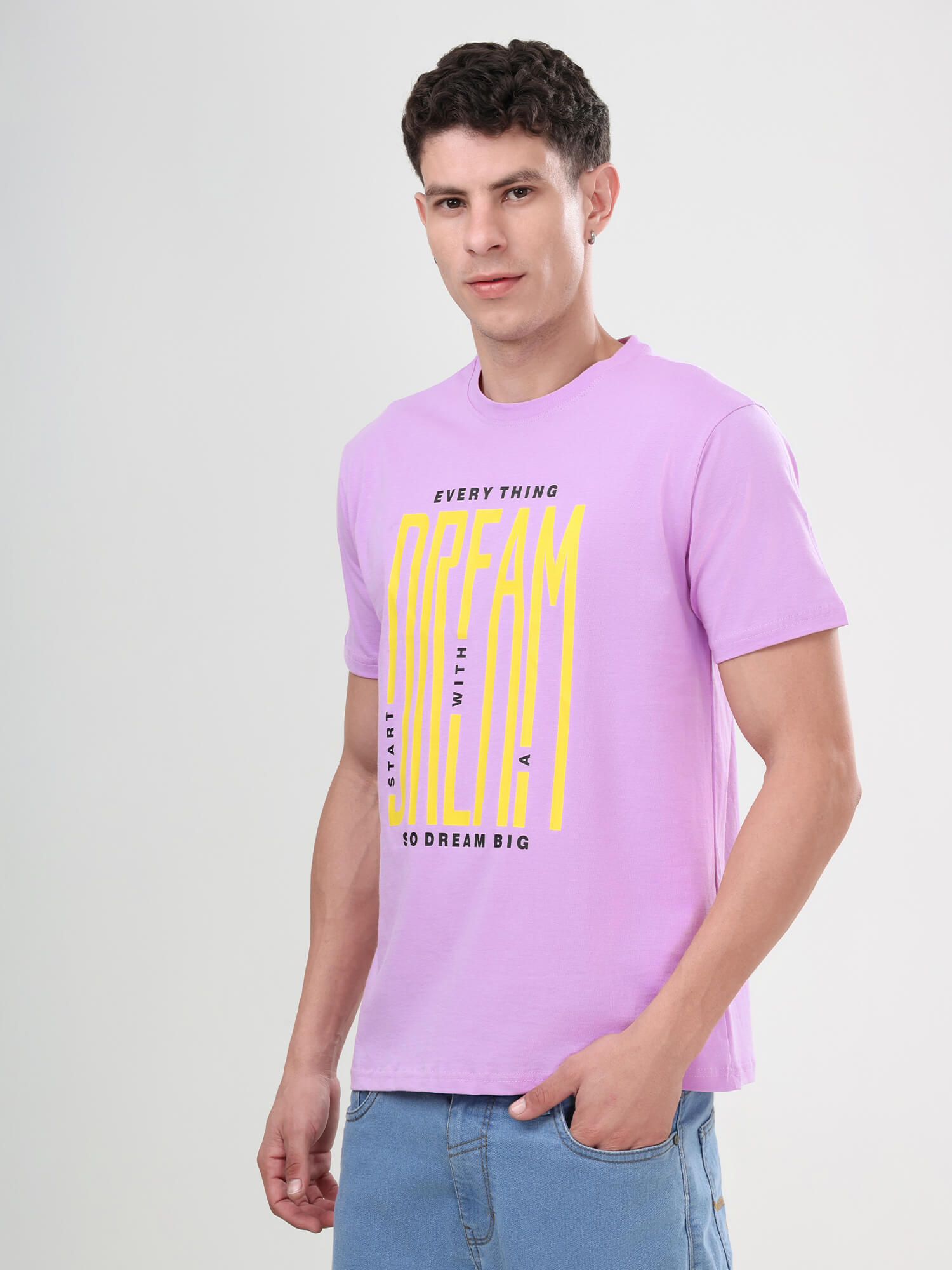Everything Starts With A Dream So Dream Big Regular Fit Printed T-Shirt - Light Purple